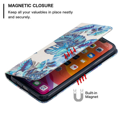 Colored Drawing Pattern Invisible Magnetic Horizontal Flip PU Leather Case with Holder & Card Slots & Wallet For iPhone 11 Pro(Blue Leaves)-garmade.com