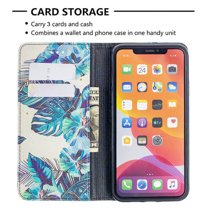 Colored Drawing Pattern Invisible Magnetic Horizontal Flip PU Leather Case with Holder & Card Slots & Wallet For iPhone 11 Pro(Blue Leaves)-garmade.com