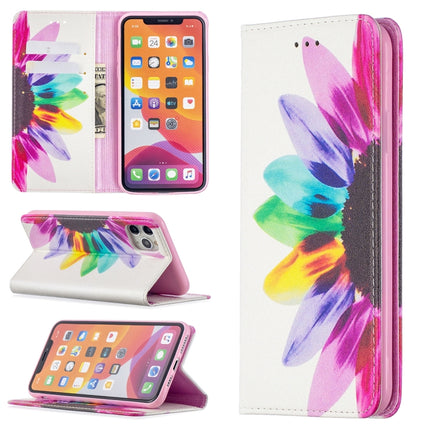 Colored Drawing Pattern Invisible Magnetic Horizontal Flip PU Leather Case with Holder & Card Slots & Wallet For iPhone 11 Pro(Sun Flower)-garmade.com