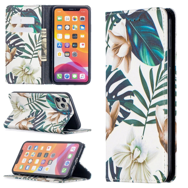 Colored Drawing Pattern Invisible Magnetic Horizontal Flip PU Leather Case with Holder & Card Slots & Wallet For iPhone 11 Pro(Red Leaves)-garmade.com