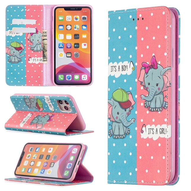 Colored Drawing Pattern Invisible Magnetic Horizontal Flip PU Leather Case with Holder & Card Slots & Wallet For iPhone 11 Pro(Elephant)-garmade.com