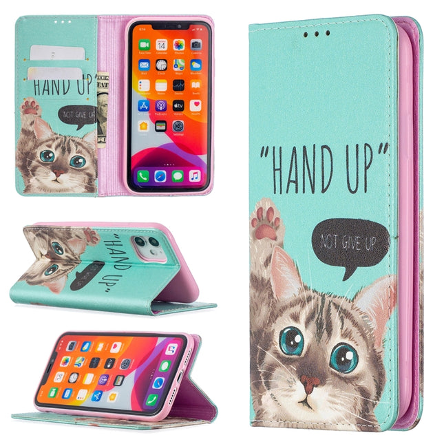Colored Drawing Pattern Invisible Magnetic Horizontal Flip PU Leather Case with Holder & Card Slots & Wallet For iPhone 11(Cat)-garmade.com