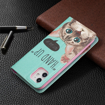 Colored Drawing Pattern Invisible Magnetic Horizontal Flip PU Leather Case with Holder & Card Slots & Wallet For iPhone 11(Cat)-garmade.com
