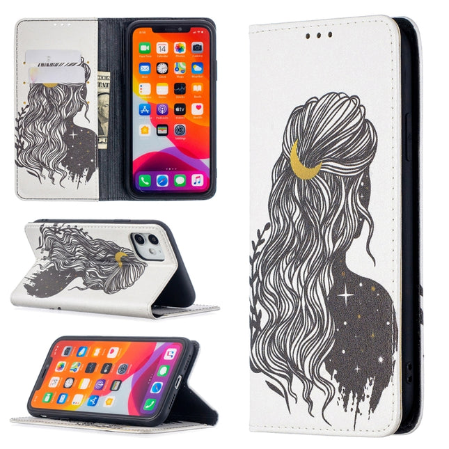 Colored Drawing Pattern Invisible Magnetic Horizontal Flip PU Leather Case with Holder & Card Slots & Wallet For iPhone 11(Girl)-garmade.com