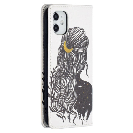 Colored Drawing Pattern Invisible Magnetic Horizontal Flip PU Leather Case with Holder & Card Slots & Wallet For iPhone 11(Girl)-garmade.com