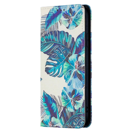 Colored Drawing Pattern Invisible Magnetic Horizontal Flip PU Leather Case with Holder & Card Slots & Wallet For iPhone 11(Blue Leaves)-garmade.com
