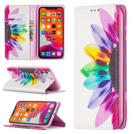 Colored Drawing Pattern Invisible Magnetic Horizontal Flip PU Leather Case with Holder & Card Slots & Wallet For iPhone 11(Sun Flower)-garmade.com