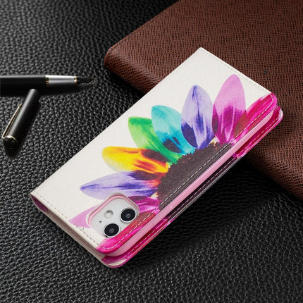 Colored Drawing Pattern Invisible Magnetic Horizontal Flip PU Leather Case with Holder & Card Slots & Wallet For iPhone 11(Sun Flower)-garmade.com
