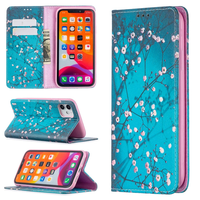 Colored Drawing Pattern Invisible Magnetic Horizontal Flip PU Leather Case with Holder & Card Slots & Wallet For iPhone 11(Plum Blossom)-garmade.com