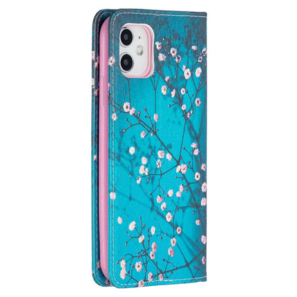 Colored Drawing Pattern Invisible Magnetic Horizontal Flip PU Leather Case with Holder & Card Slots & Wallet For iPhone 11(Plum Blossom)-garmade.com