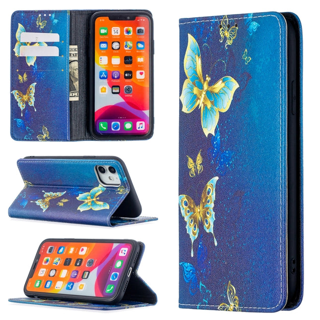 Colored Drawing Pattern Invisible Magnetic Horizontal Flip PU Leather Case with Holder & Card Slots & Wallet For iPhone 11(Gold Butterflies)-garmade.com