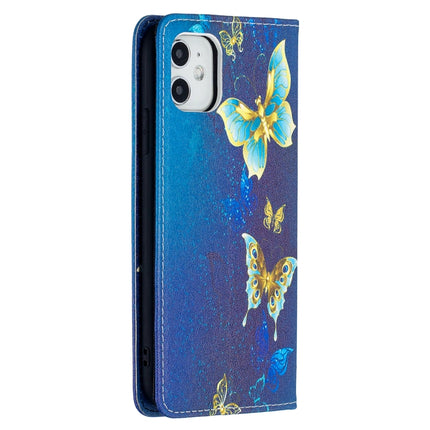 Colored Drawing Pattern Invisible Magnetic Horizontal Flip PU Leather Case with Holder & Card Slots & Wallet For iPhone 11(Gold Butterflies)-garmade.com
