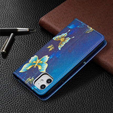 Colored Drawing Pattern Invisible Magnetic Horizontal Flip PU Leather Case with Holder & Card Slots & Wallet For iPhone 11(Gold Butterflies)-garmade.com