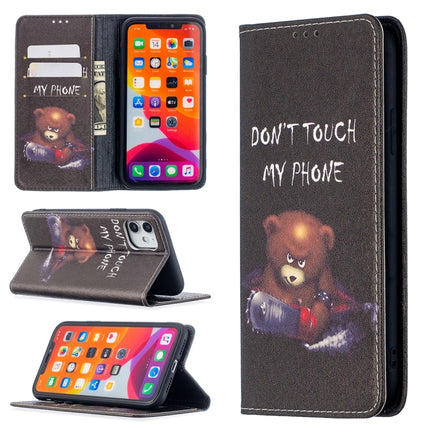 Colored Drawing Pattern Invisible Magnetic Horizontal Flip PU Leather Case with Holder & Card Slots & Wallet For iPhone 11(Bear)-garmade.com