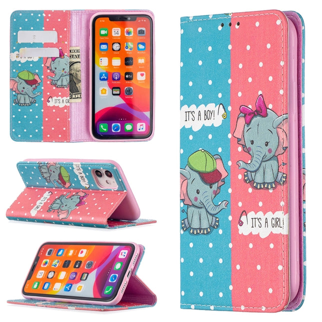 Colored Drawing Pattern Invisible Magnetic Horizontal Flip PU Leather Case with Holder & Card Slots & Wallet For iPhone 11(Elephant)-garmade.com
