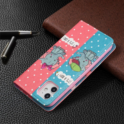 Colored Drawing Pattern Invisible Magnetic Horizontal Flip PU Leather Case with Holder & Card Slots & Wallet For iPhone 11(Elephant)-garmade.com