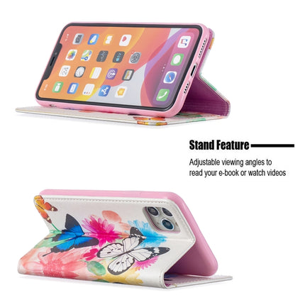 Colored Drawing Pattern Invisible Magnetic Horizontal Flip PU Leather Case with Holder & Card Slots & Wallet For iPhone 11 Pro Max(Two Butterflies)-garmade.com