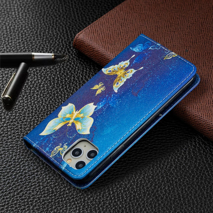 Colored Drawing Pattern Invisible Magnetic Horizontal Flip PU Leather Case with Holder & Card Slots & Wallet For iPhone 11 Pro Max(Gold Butterflies)-garmade.com