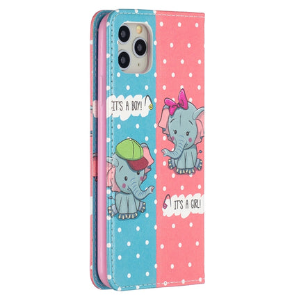 Colored Drawing Pattern Invisible Magnetic Horizontal Flip PU Leather Case with Holder & Card Slots & Wallet For iPhone 11 Pro Max(Elephant)-garmade.com