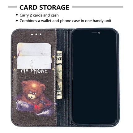 Colored Drawing Pattern Invisible Magnetic Horizontal Flip PU Leather Case with Holder & Card Slots & Wallet For iPhone 12 mini(Bear)-garmade.com