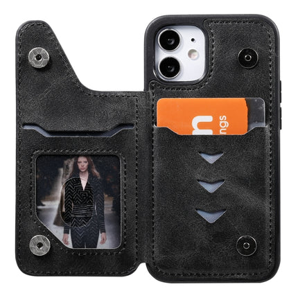Shockproof Calf Texture Protective Case with Holder & Card Slots & Frame For iPhone 12 mini(Black)-garmade.com