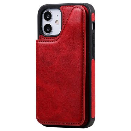Shockproof Calf Texture Protective Case with Holder & Card Slots & Frame For iPhone 12 mini(Red)-garmade.com