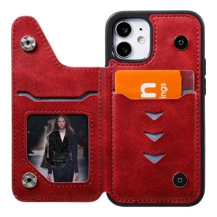 Shockproof Calf Texture Protective Case with Holder & Card Slots & Frame For iPhone 12 mini(Red)-garmade.com