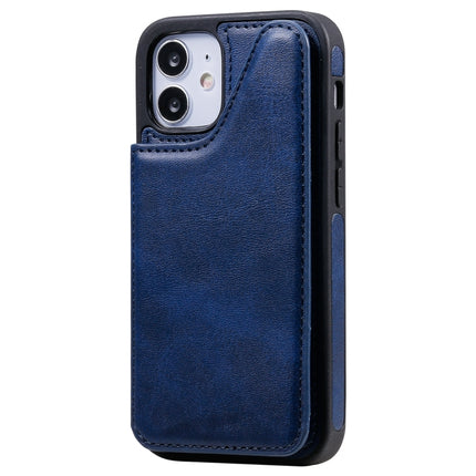Shockproof Calf Texture Protective Case with Holder & Card Slots & Frame For iPhone 12 mini(Blue)-garmade.com