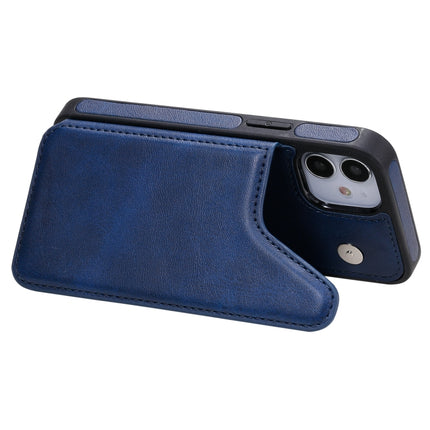 Shockproof Calf Texture Protective Case with Holder & Card Slots & Frame For iPhone 12 mini(Blue)-garmade.com