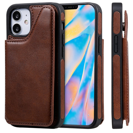 Shockproof Calf Texture Protective Case with Holder & Card Slots & Frame For iPhone 12 mini(Coffee)-garmade.com
