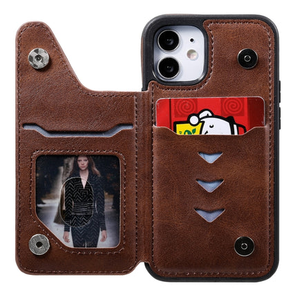 Shockproof Calf Texture Protective Case with Holder & Card Slots & Frame For iPhone 12 mini(Coffee)-garmade.com