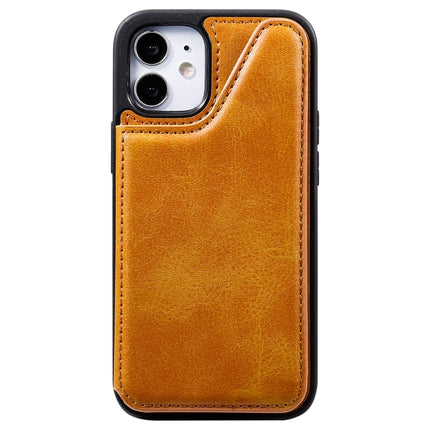Shockproof Calf Texture Protective Case with Holder & Card Slots & Frame For iPhone 12 mini(Brown)-garmade.com