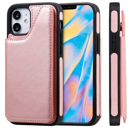 Shockproof Calf Texture Protective Case with Holder & Card Slots & Frame For iPhone 12 mini(Rose Gold)-garmade.com