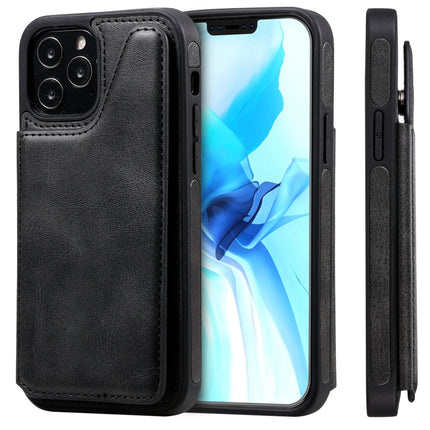 Shockproof Calf Texture Protective Case with Holder & Card Slots & Frame For iPhone 12 / 12 Pro(Black)-garmade.com