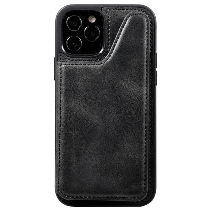 Shockproof Calf Texture Protective Case with Holder & Card Slots & Frame For iPhone 12 / 12 Pro(Black)-garmade.com