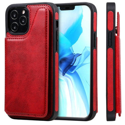 Shockproof Calf Texture Protective Case with Holder & Card Slots & Frame For iPhone 12 / 12 Pro(Red)-garmade.com