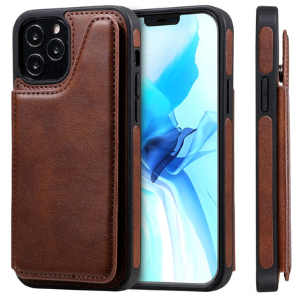 Shockproof Calf Texture Protective Case with Holder & Card Slots & Frame For iPhone 12 / 12 Pro(Coffee)-garmade.com