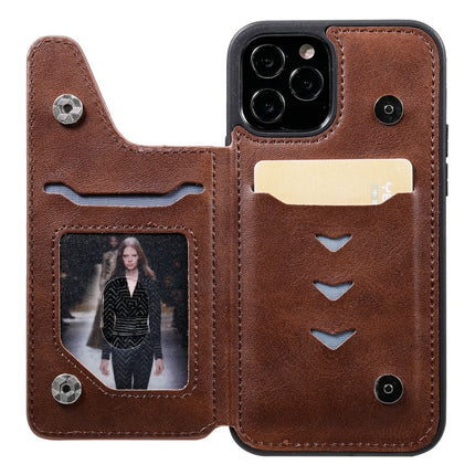Shockproof Calf Texture Protective Case with Holder & Card Slots & Frame For iPhone 12 / 12 Pro(Coffee)-garmade.com