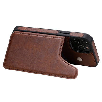 Shockproof Calf Texture Protective Case with Holder & Card Slots & Frame For iPhone 12 / 12 Pro(Coffee)-garmade.com