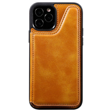 Shockproof Calf Texture Protective Case with Holder & Card Slots & Frame For iPhone 12 / 12 Pro(Brown)-garmade.com