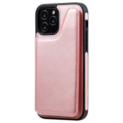 Shockproof Calf Texture Protective Case with Holder & Card Slots & Frame For iPhone 12 / 12 Pro(Rose Gold)-garmade.com