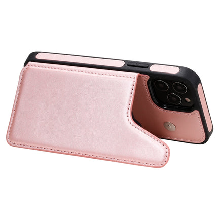 Shockproof Calf Texture Protective Case with Holder & Card Slots & Frame For iPhone 12 / 12 Pro(Rose Gold)-garmade.com