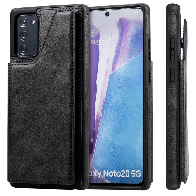 Shockproof Calf Texture Protective Case with Holder & Card Slots & Frame For Samsung Galaxy Note20(Black)-garmade.com