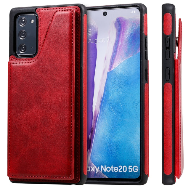 Shockproof Calf Texture Protective Case with Holder & Card Slots & Frame For Samsung Galaxy Note20(Red)-garmade.com