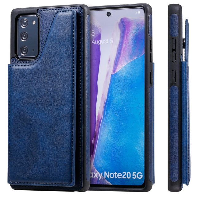 Shockproof Calf Texture Protective Case with Holder & Card Slots & Frame For Samsung Galaxy Note20(Blue)-garmade.com