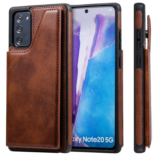 Shockproof Calf Texture Protective Case with Holder & Card Slots & Frame For Samsung Galaxy Note20(Coffee)-garmade.com
