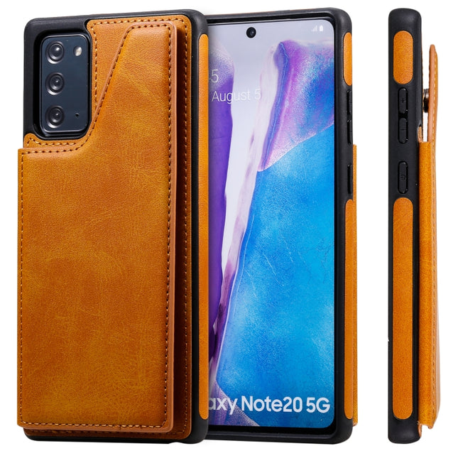 Shockproof Calf Texture Protective Case with Holder & Card Slots & Frame For Samsung Galaxy Note20(Brown)-garmade.com