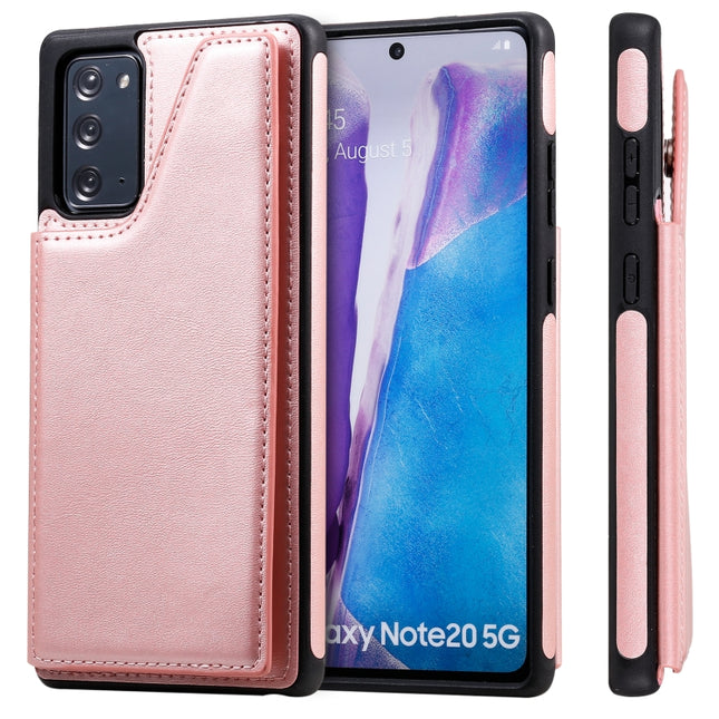 Shockproof Calf Texture Protective Case with Holder & Card Slots & Frame For Samsung Galaxy Note20(Rose Gold)-garmade.com