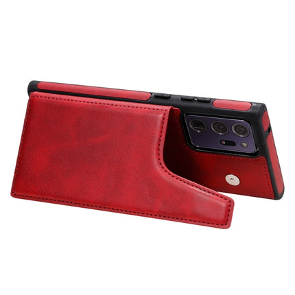 Shockproof Calf Texture Protective Case with Holder & Card Slots & Frame For Samsung Galaxy Note20 Ultra(Red)-garmade.com