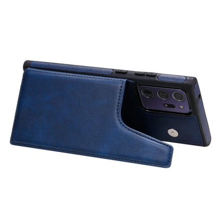 Shockproof Calf Texture Protective Case with Holder & Card Slots & Frame For Samsung Galaxy Note20 Ultra(Blue)-garmade.com